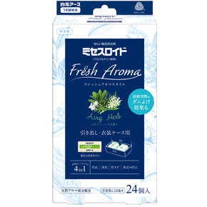 <p>ミセスロイド</p><p>フレッシュアロマスタイル</p><p>引き出し用 ２４個入 １年防虫</p><p>エアリーハーブの香り</p>