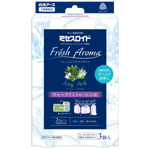 <p>ミセスロイド</p><p>フレッシュアロマスタイル</p><p>ウォークインクローゼット用</p><p>３個入 １年防虫</p><p>エアリーハーブの香り</p>